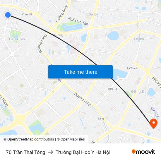 70 Trần Thái Tông to Trường Đại Học Y Hà Nội map