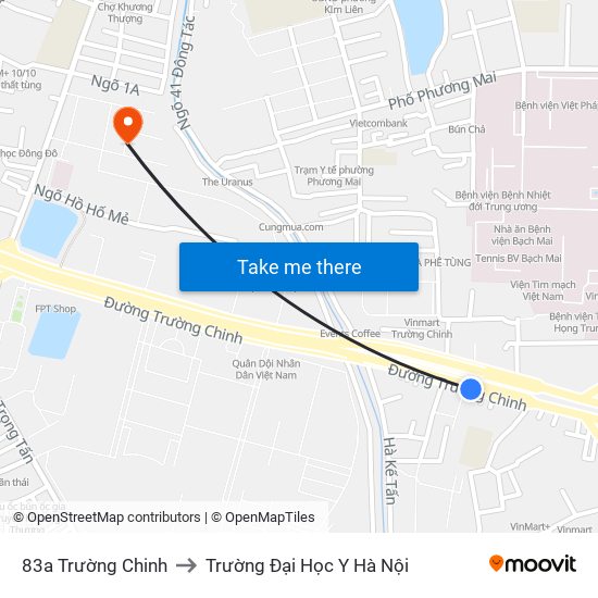 83a Trường Chinh to Trường Đại Học Y Hà Nội map