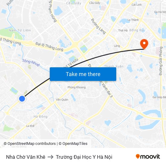 Nhà Chờ Văn Khê to Trường Đại Học Y Hà Nội map