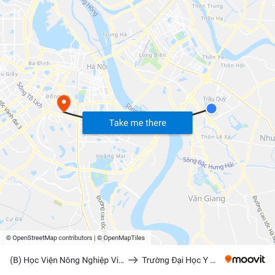 (B) Học Viện Nông Nghiệp Việt Nam to Trường Đại Học Y Hà Nội map