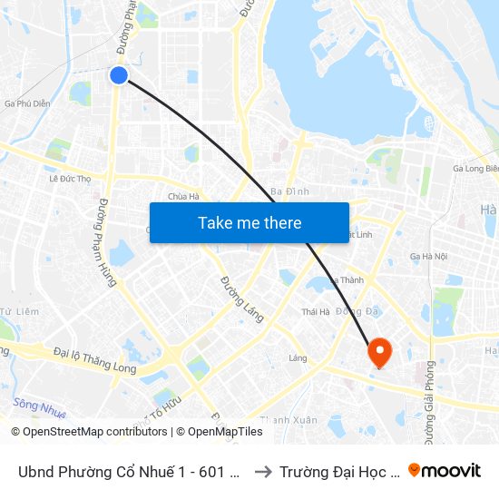 Ubnd Phường Cổ Nhuế 1 - 601 Phạm Văn Đồng to Trường Đại Học Y Hà Nội map