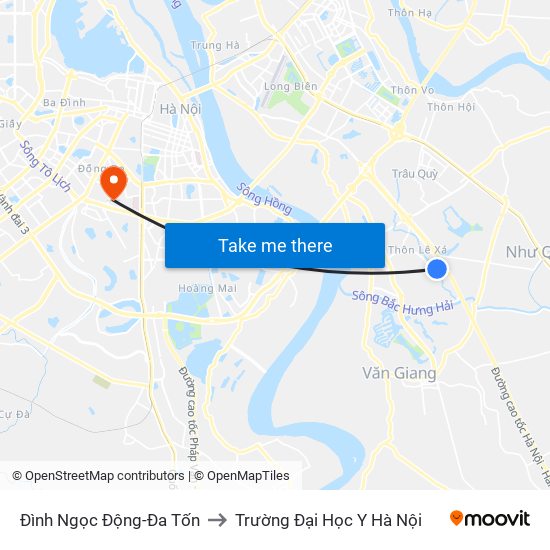 Đình Ngọc Động-Đa Tốn to Trường Đại Học Y Hà Nội map