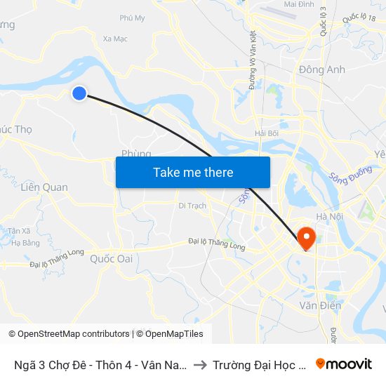 Ngã 3 Chợ Đê - Thôn 4 - Vân Nam - Phúc Thọ to Trường Đại Học Y Hà Nội map