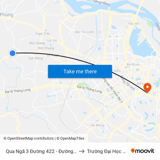 Qua Ngã 3 Đường 422 - Đường Cơ Đê 50m to Trường Đại Học Y Hà Nội map