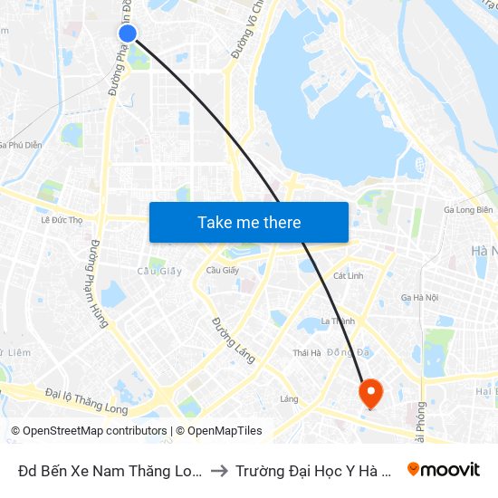 Đd Bến Xe Nam Thăng Long to Trường Đại Học Y Hà Nội map