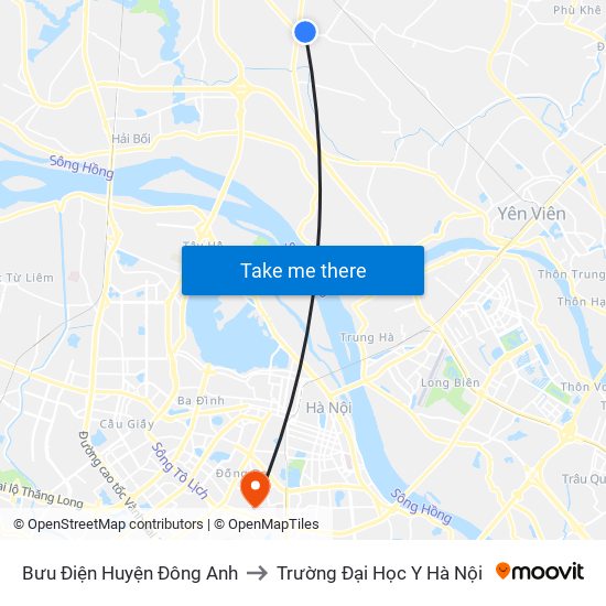 Bưu Điện Huyện Đông Anh to Trường Đại Học Y Hà Nội map