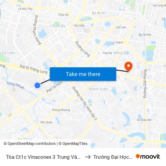 Tòa Ct1c Vinaconex 3 Trung Văn - Nam Từ Liêm to Trường Đại Học Y Hà Nội map