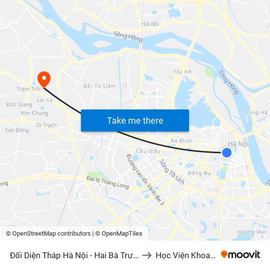 Đối Diện Tháp Hà Nội - Hai Bà Trưng (Cạnh 56 Hai Bà Trưng) to Học Viện Khoa Học Quân Sự map