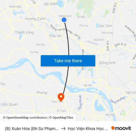 (B) Xuân Hòa (Đh Sư Phạm Hà Nội 2) to Học Viện Khoa Học Quân Sự map