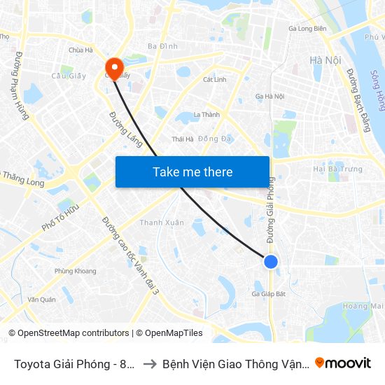 Toyota Giải Phóng - 807 Giải Phóng to Bệnh Viện Giao Thông Vận Tải Trung Ương map