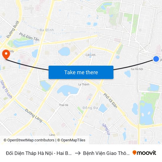 Đối Diện Tháp Hà Nội - Hai Bà Trưng (Cạnh 56 Hai Bà Trưng) to Bệnh Viện Giao Thông Vận Tải Trung Ương map