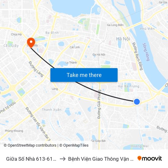 Giữa Số Nhà 613-615 Kim Ngưu to Bệnh Viện Giao Thông Vận Tải Trung Ương map