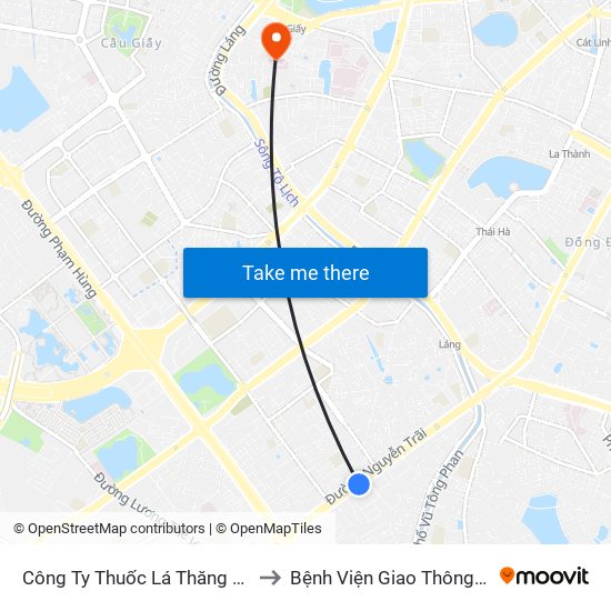 Công Ty Thuốc Lá Thăng Long - 235 Nguyễn Trãi to Bệnh Viện Giao Thông Vận Tải Trung Ương map