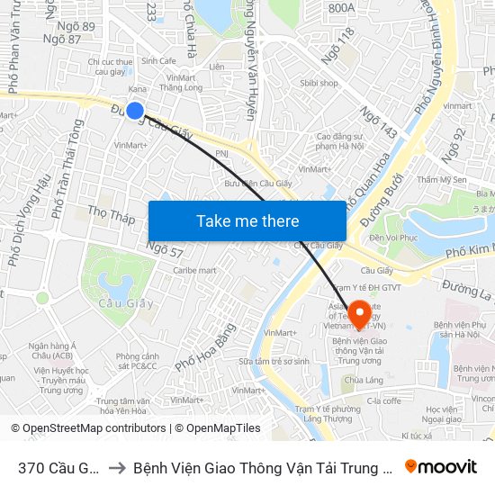 370 Cầu Giấy to Bệnh Viện Giao Thông Vận Tải Trung Ương map