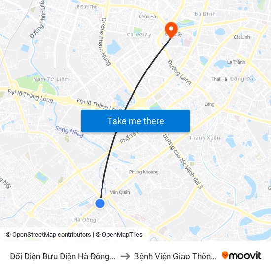 Đối Diện Bưu Điện Hà Đông(15 Quang Trung Hà Đông) to Bệnh Viện Giao Thông Vận Tải Trung Ương map