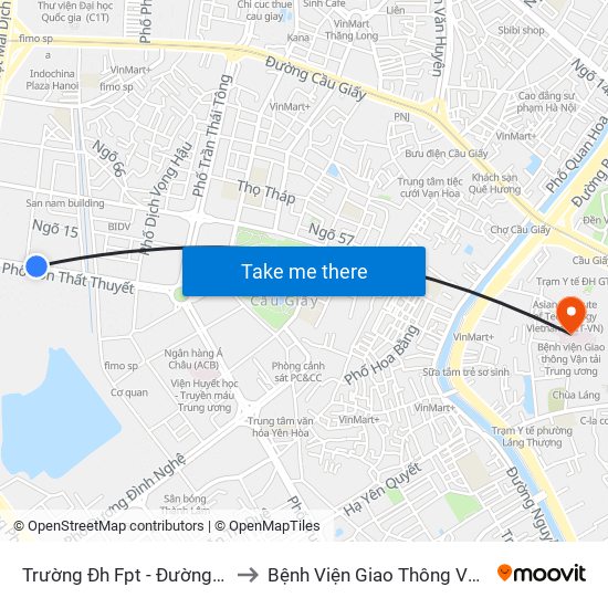 Trường Đh Fpt - Đường Tôn Thất Thuyết to Bệnh Viện Giao Thông Vận Tải Trung Ương map