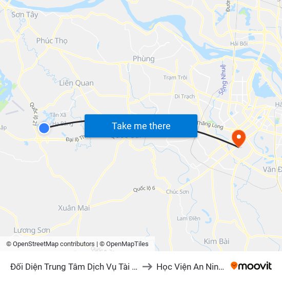 Đối Diện Trung Tâm Dịch Vụ Tài Chính Bộ Tài Chính to Học Viện An Ninh Nhân Dân map