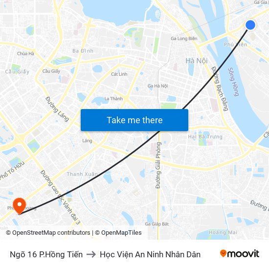 Ngõ 16 P.Hồng Tiến to Học Viện An Ninh Nhân Dân map