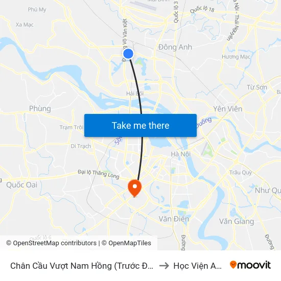 Chân Cầu Vượt Nam Hồng (Trước Đảo Tròn Phía Đông Anh 50m) - Đường 23b to Học Viện An Ninh Nhân Dân map
