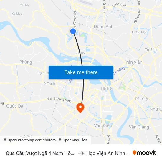 Qua Cầu Vượt Ngã 4 Nam Hồng 200m - Ql23 to Học Viện An Ninh Nhân Dân map