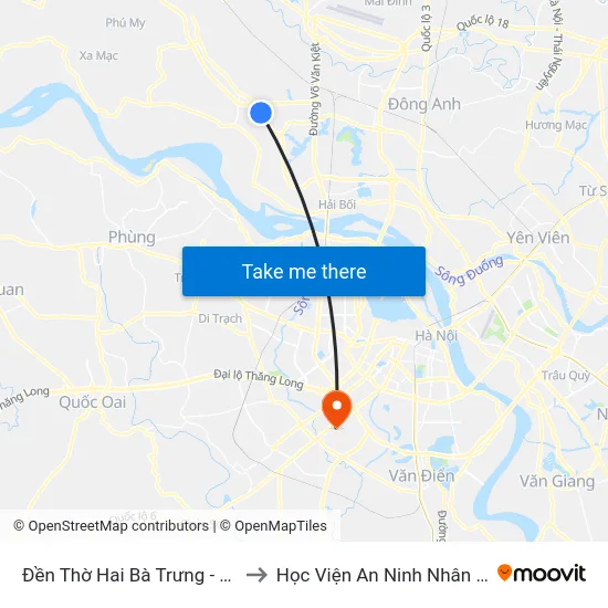 Đền Thờ Hai Bà Trưng - Ql23 to Học Viện An Ninh Nhân Dân map