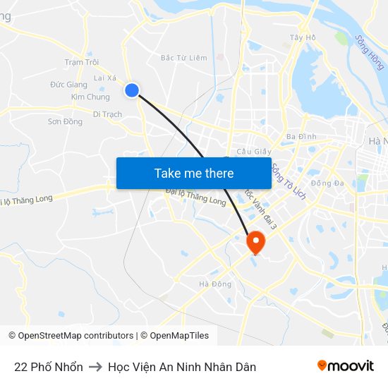 22 Phố Nhổn to Học Viện An Ninh Nhân Dân map