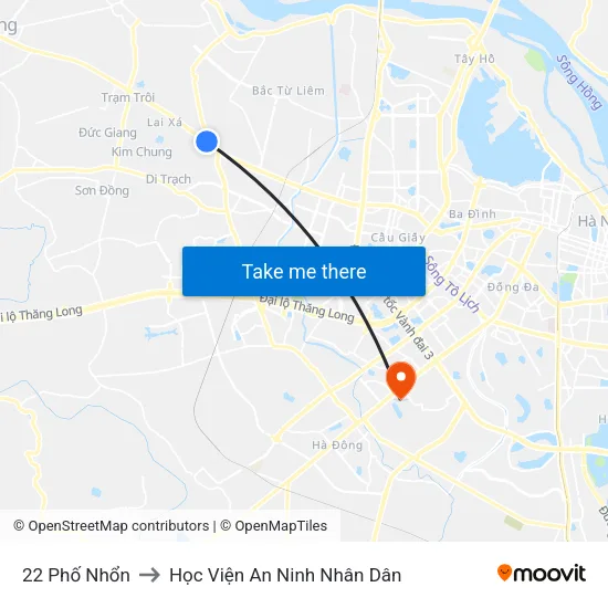 22 Phố Nhổn to Học Viện An Ninh Nhân Dân map