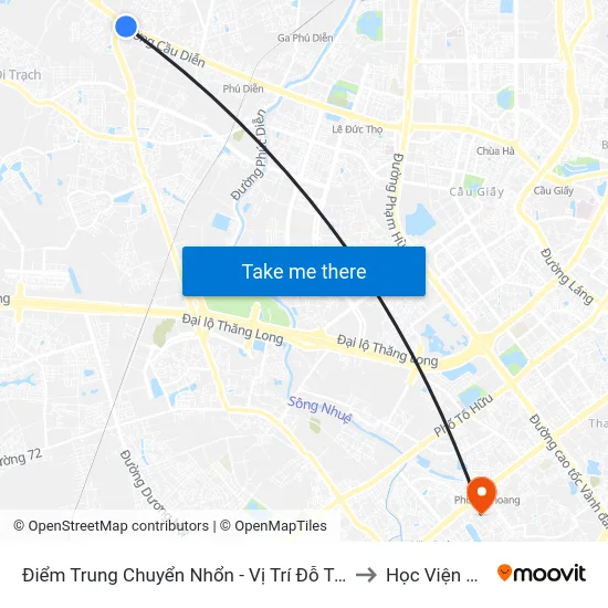Điểm Trung Chuyển Nhổn - Vị Trí Đỗ Tuyến 20, 29, 32 (Chiều Sơn Tây - Hà Nội)- Đường 32 to Học Viện An Ninh Nhân Dân map
