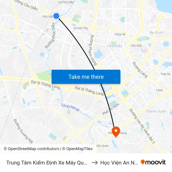 Trung Tâm Kiểm Định Xe Máy Quân Sự (Cầu Diễn) - Đường 32 to Học Viện An Ninh Nhân Dân map