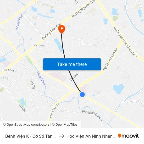 Bệnh Viện K - Cơ Sở Tân Triều to Học Viện An Ninh Nhân Dân map