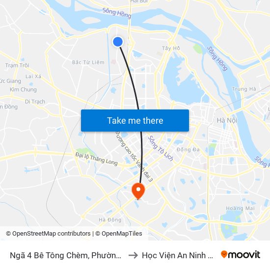 Ngã 4 Bê Tông Chèm, Phường Đông Ngạc to Học Viện An Ninh Nhân Dân map