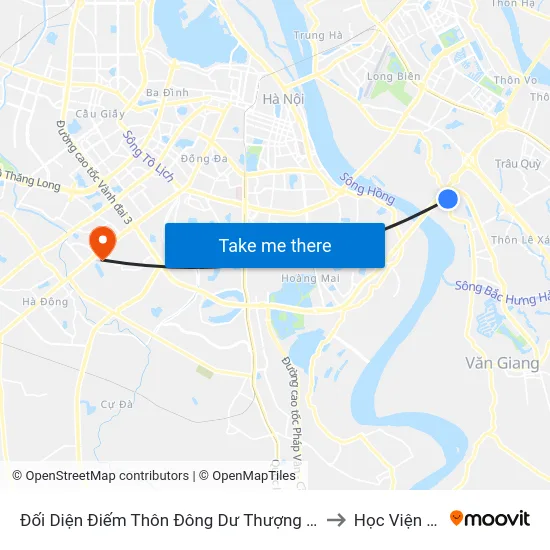 Đối Diện Điếm Thôn Đông Dư Thượng - Cầu Thanh Trì (Km 7+915 Đường Long Biên Xuân Quan) to Học Viện An Ninh Nhân Dân map