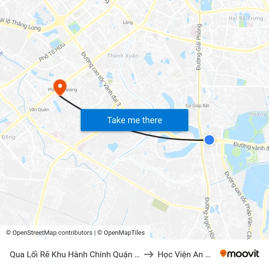 Qua Lối Rẽ Khu Hành Chính Quận Hoàng Mai - Đường Đỗ Mười to Học Viện An Ninh Nhân Dân map