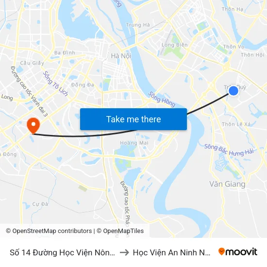 Số 14 Đường Học Viện Nông Nghiệp to Học Viện An Ninh Nhân Dân map