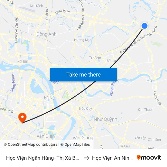 Học Viện Ngân Hàng- Thị Xã Bắc Ninh - Quốc Lộ 1 to Học Viện An Ninh Nhân Dân map