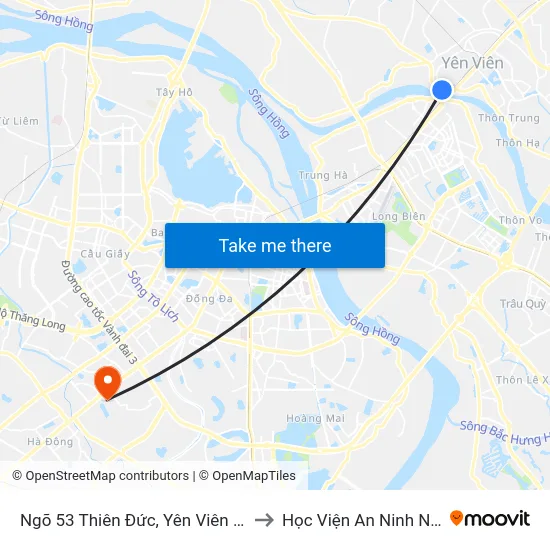 Ngõ 53 Thiên Đức, Yên Viên - Quốc Lộ 3 to Học Viện An Ninh Nhân Dân map