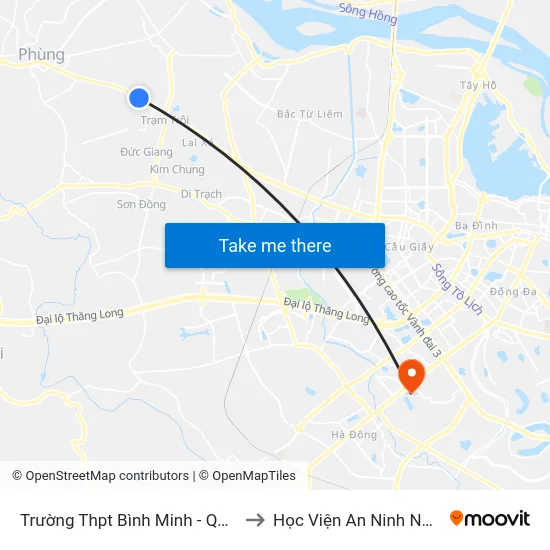 Trường Thpt Bình Minh - Quốc Lộ 32 to Học Viện An Ninh Nhân Dân map