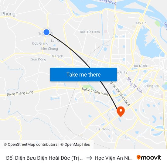 Đối Diện Bưu Điện Hoài Đức (Trị Trấn Trôi) - Quốc Lộ 32 to Học Viện An Ninh Nhân Dân map