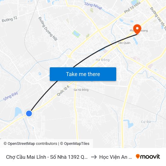 Chợ Cầu Mai Lĩnh - Số Nhà 1392 Quang Trung (Hà Đông), Quốc Lộ 6 to Học Viện An Ninh Nhân Dân map