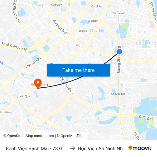 Bệnh Viện Bạch Mai - 78 Giải Phóng to Học Viện An Ninh Nhân Dân map