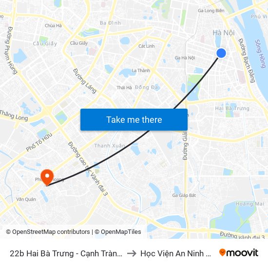 22b Hai Bà Trưng - Cạnh Tràng Tiền Plaza to Học Viện An Ninh Nhân Dân map