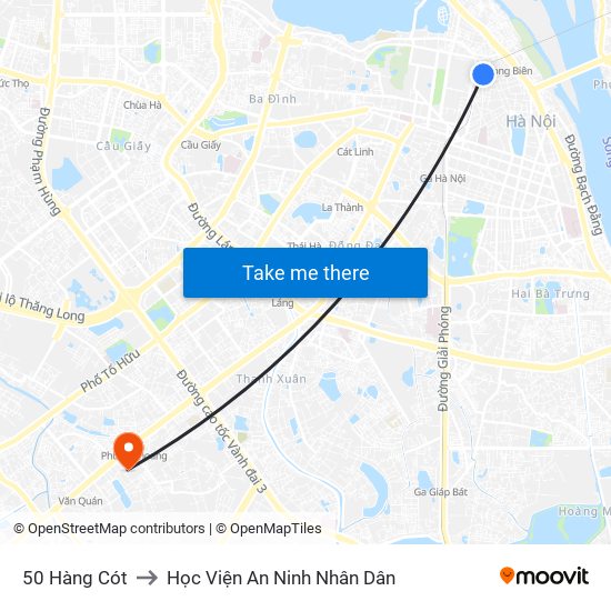 50 Hàng Cót to Học Viện An Ninh Nhân Dân map