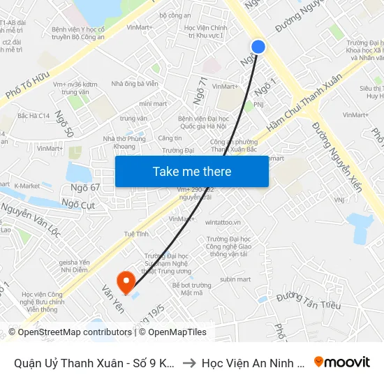 Quận Uỷ Thanh Xuân - Số 9 Khuất Duy Tiến to Học Viện An Ninh Nhân Dân map