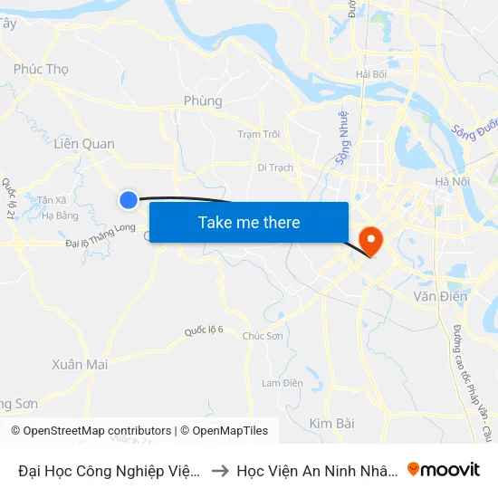Đại Học Công Nghiệp Việt Hung to Học Viện An Ninh Nhân Dân map