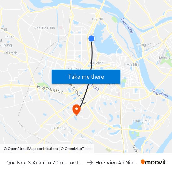 Qua Ngã 3 Xuân La 70m - Lạc Long Quân (Hồ Tây) to Học Viện An Ninh Nhân Dân map