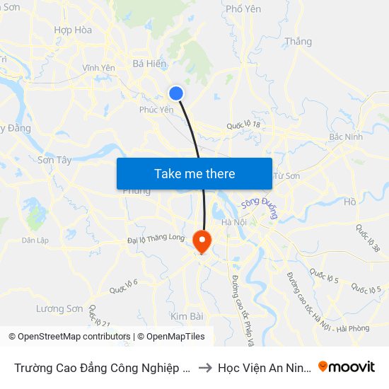 Trường Cao Đẳng Công Nghiệp Phúc Yên (Chiều Về) to Học Viện An Ninh Nhân Dân map