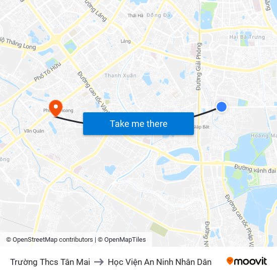 Trường Thcs Tân Mai to Học Viện An Ninh Nhân Dân map