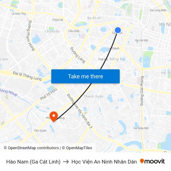 Hào Nam (Ga Cát Linh) to Học Viện An Ninh Nhân Dân map