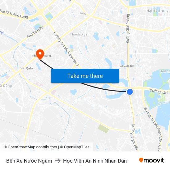 Bến Xe Nước Ngầm to Học Viện An Ninh Nhân Dân map