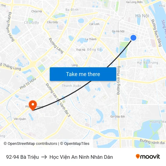 92-94 Bà Triệu to Học Viện An Ninh Nhân Dân map